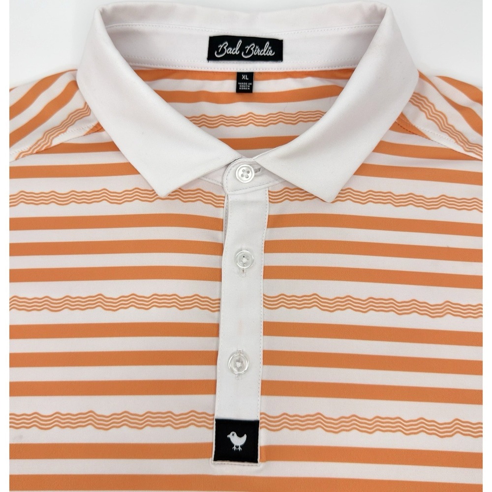 Bad Birdie Polo Shirt Men XL Orange Stripe Golf Performance Stretch
